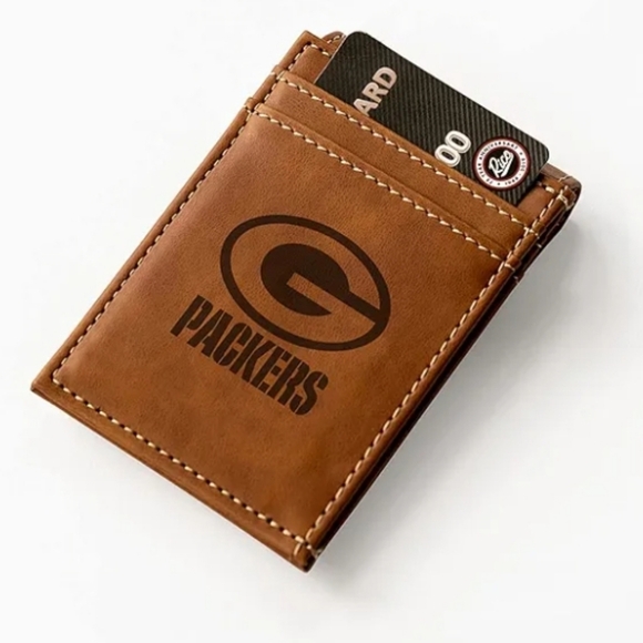 Green Bay Packers Brown Leather Card Holder - Picture 2 of 16